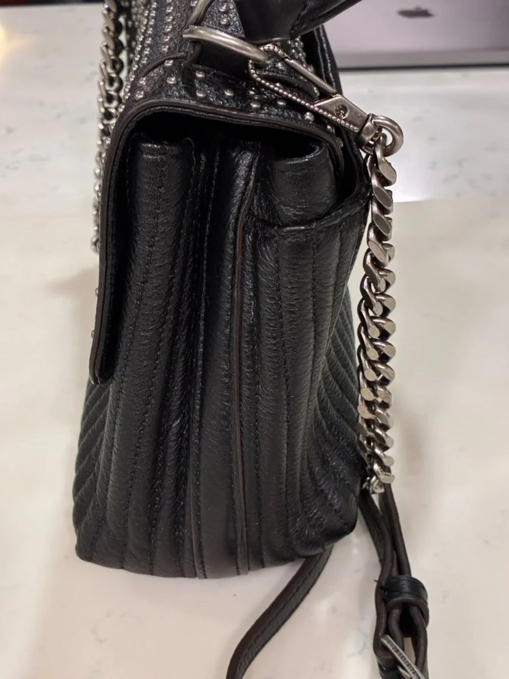 Studded Black Leather Shoulder Bag - Women